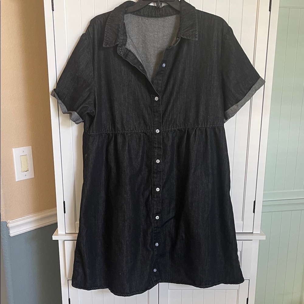 Vintage Black Denim Button-Up Dress XL